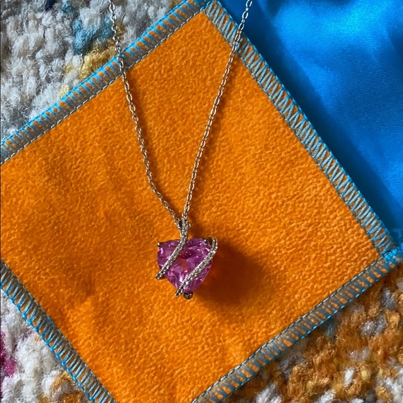 Lab created Pink and White Sapphire Heart necklace - Picture 6 of 13